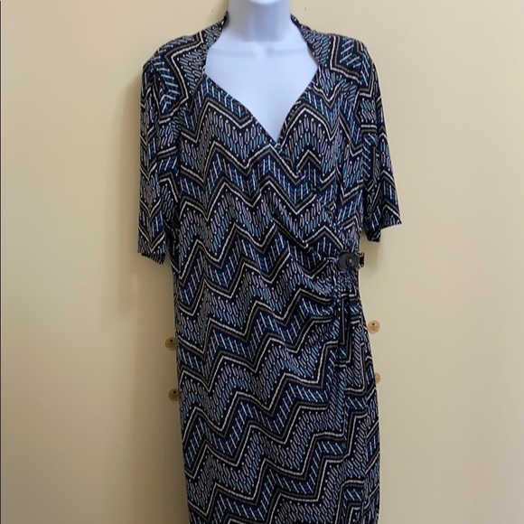 Dex Faux Wrap Black Multi Dress size 2X - Picture 2 of 9